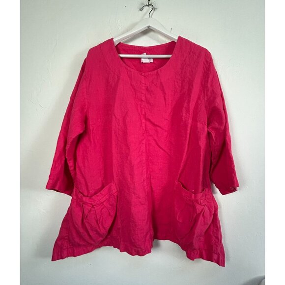 Mosaic USA Womens Fuchsia Linen Tunic Top with Pockets 3/4 Sleeve Loose Fit XL - Picture 1 of 8
